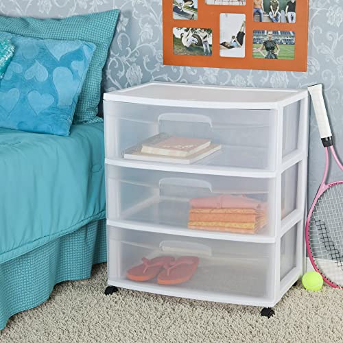 Plastic Storage Drawer Cart with 3 Clear Drawers, White Y574