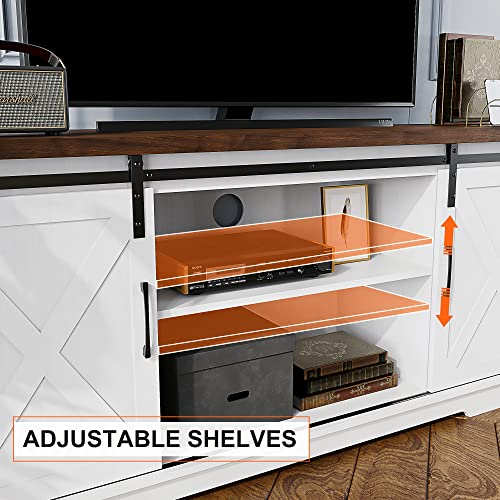 IDEALHOUSE Farmhouse TV Stand for 65 Inch TV with Storage and Shelves, White B5642