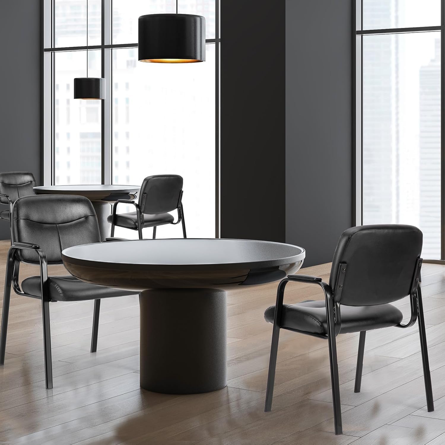 Waiting Room Guest Chairs Set of 2 with Padded Arms, Black D81752