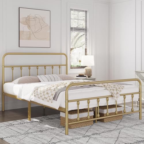 Yaheetech Classic Metal Platform Bed Frame with Victorian Headboard, Full Size Black T81083