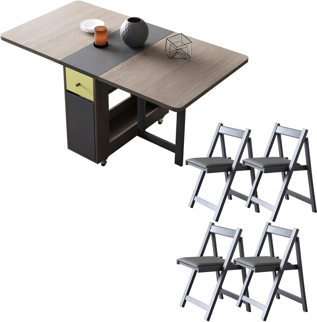 5-Piece Folding Dining Table and Folding Dining Chairs Set, Movable Space Saving Foldable Dining Table and Folding Chairs for Home, Kitchen, Dining Room (Table + 4 Chairs, Grey)