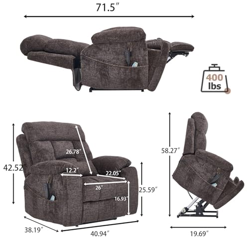 Lift Chair Recliner with Massage and Heat, Heavy Duty for Seniors, Brown V12888