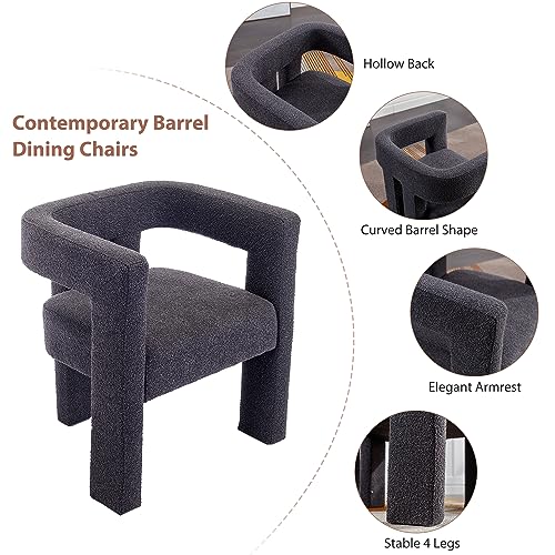 Modern Boucle Dining Chair Set of 4, Sherpa Barrel Accent Chairs Upholstered Armchair, Green W63784