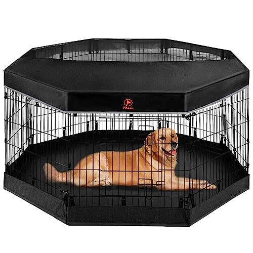 PJYuCien Dog Playpen - Metal Foldable Exercise Pen with Bottom Pad for Small Medium Pets C352
