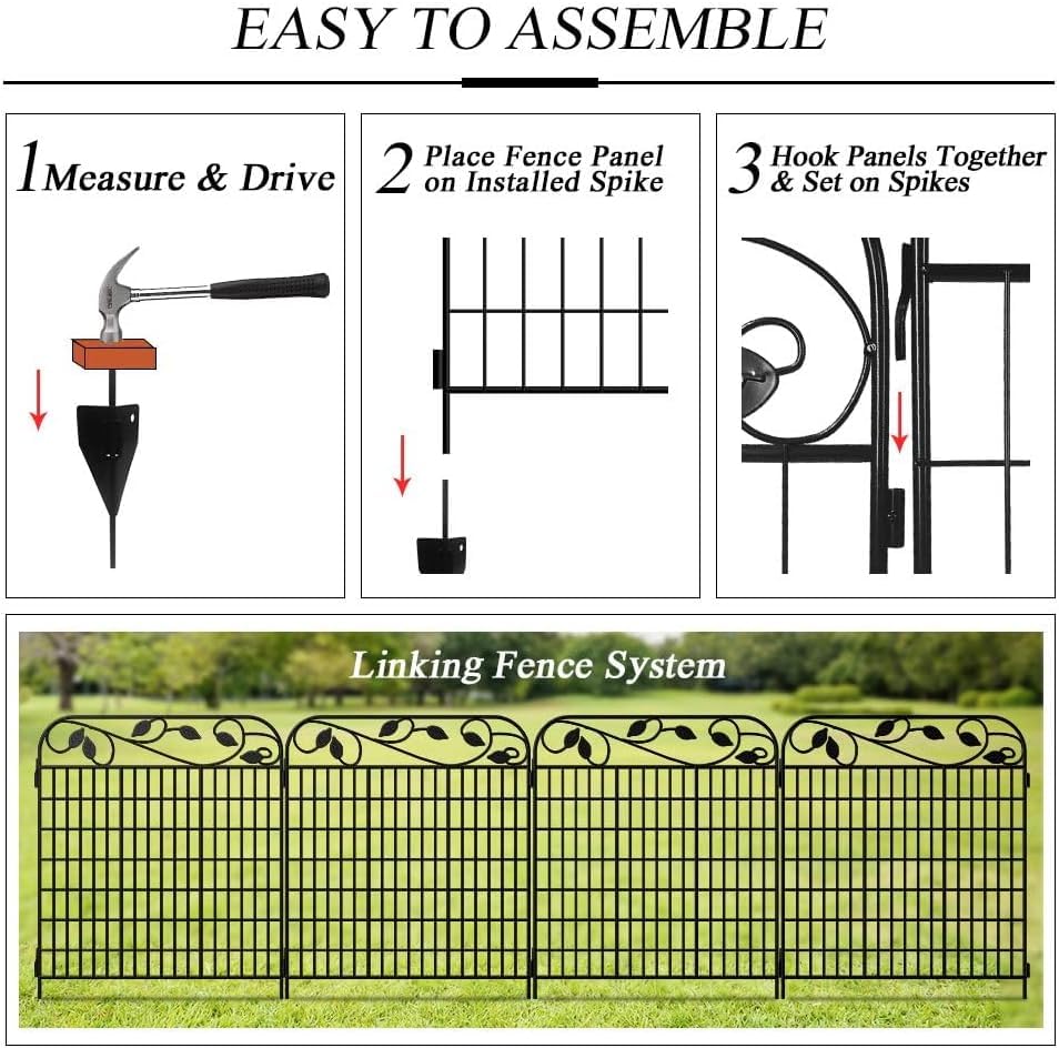 AMAGABELI GARDEN & HOME 4 Pack Decorative Garden Fence Panels Black U28786