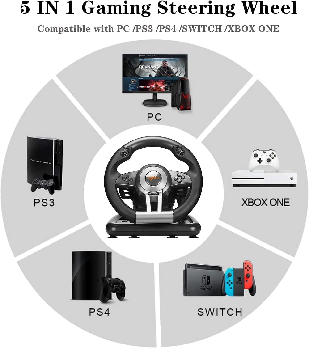 PXN V3II Gaming Steering Wheel with Pedal for PC, PS3, PS4, Xbox One, Xbox Series X/S, N-Switch N852906