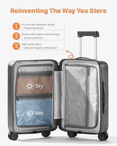 Carry On Luggage 20 Inch Hardside Suitcase with Front Pocket, TSA Lock - Grey G963846