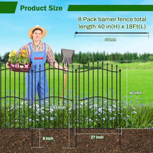 8 Panels Tall No Dig Garden Fence 40in H x 18ft L Rustproof Metal Barrier H7450