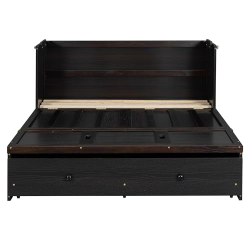 Harper & Bright Designs Queen Murphy Bed Cabinet, Solid Pine, Espresso W128