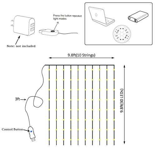 300 LED Curtain Christmas String Lights with Remote Control USB Power for Bedroom Home Decor K9828