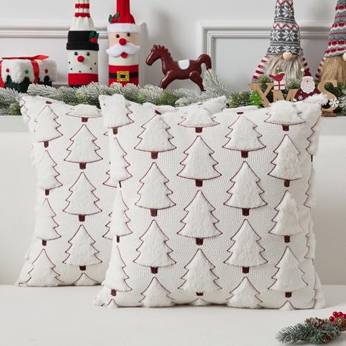 UGASA Star Christmas Decorative Pillow Covers 18x18 Inch Set of 2 Dark Green Q9265