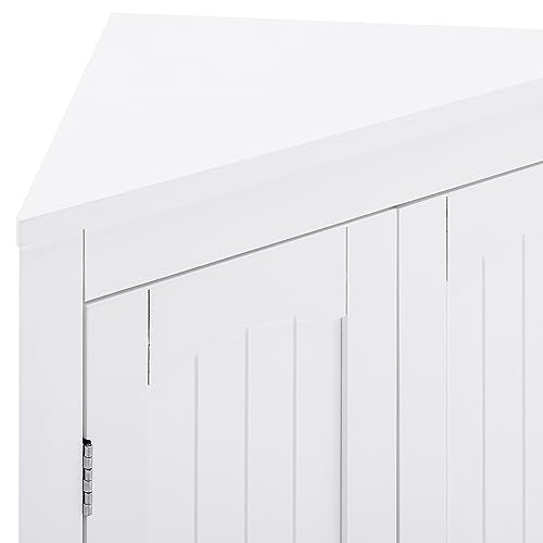 Corner Bathroom Cabinet with Doors, Triangular Storage Cabinet White B76566