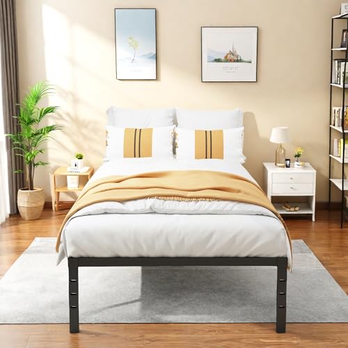 Full Size Metal Platform Bed Frame with Headboard, Black U138819