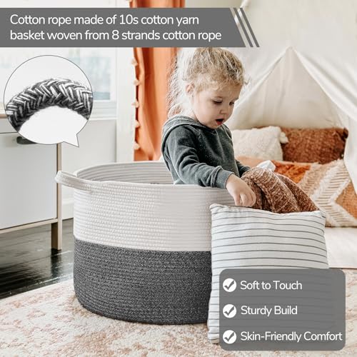 INDRESSME Large Cotton Rope Storage Basket with Handles, 90L Grey R37552