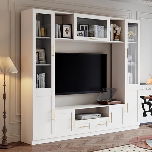 Entertainment Wall Unit, 4-Piece TV Stand with Bookshelves, White O526579