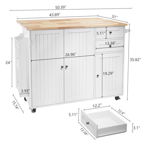 HLR Kitchen Island with Storage, Rolling Drop-Leaf Bar Countertop W67731