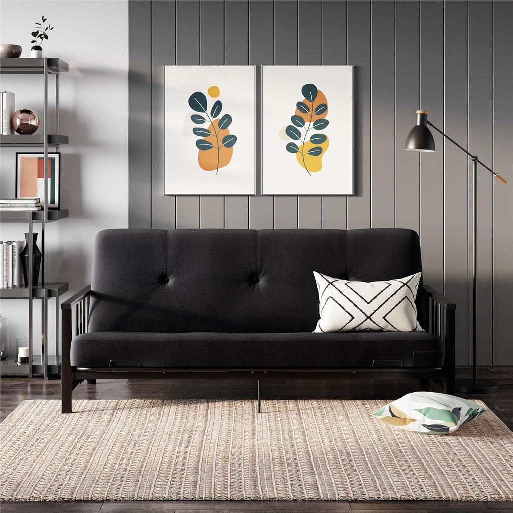 REALROOMS Bretta Contemporary Black Metal Arm Futon Frame D627