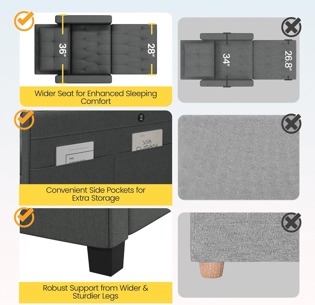 Yaheetech Convertible Chair Bed 3-in-1 Sleeper Sofa with USB Ports, Dark Gray D649285