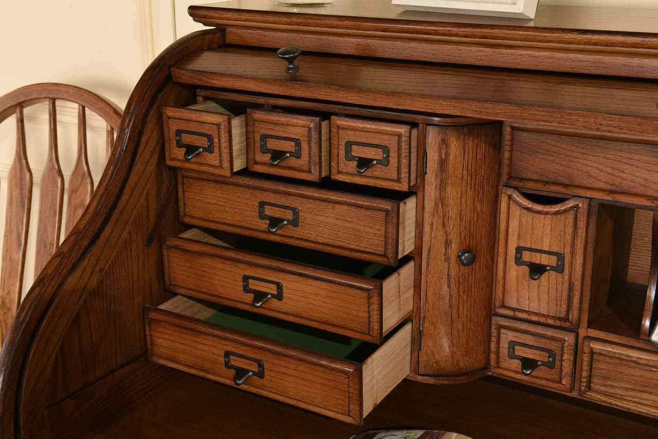 Roll Top Desk Solid Oak Wood 54 Inch Executive with Hutch G2526