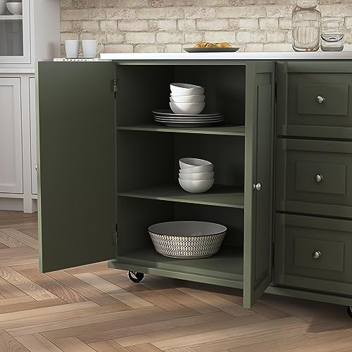 homestyles Mobile Kitchen Island Cart with Stainless Steel Top, Sage Green J6213