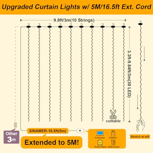 600LED Curtain Lights for Bedroom, Warm White, 8 Modes Y367582
