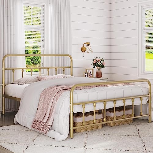 Yaheetech Classic Metal Platform Bed Frame with Victorian Headboard, Full Size Black T81083