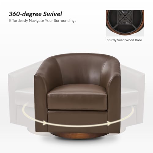HULALA HOME Swivel Barrel Chair Set of 2, Genuine Leather, Brown R8709