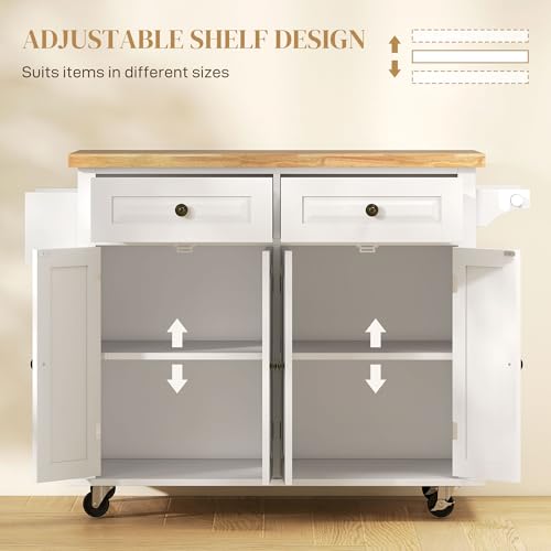 HOMCOM Kitchen Island on Wheels with Rubberwood Top, Navy Blue X7812