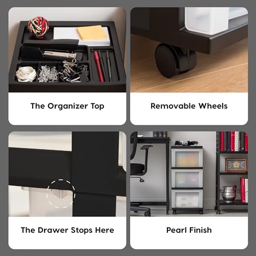 IRIS USA 4-Drawer Plastic Rolling Storage Cart with Wheels, Black/Pearl E270856