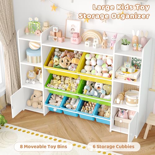 FOTOSOK 55" Toy Storage Organizer with 8 Bins and Bookshelf, Pink J681345