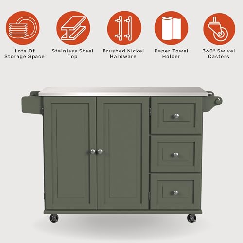 homestyles Mobile Kitchen Island Cart with Stainless Steel Top, Sage Green J6213