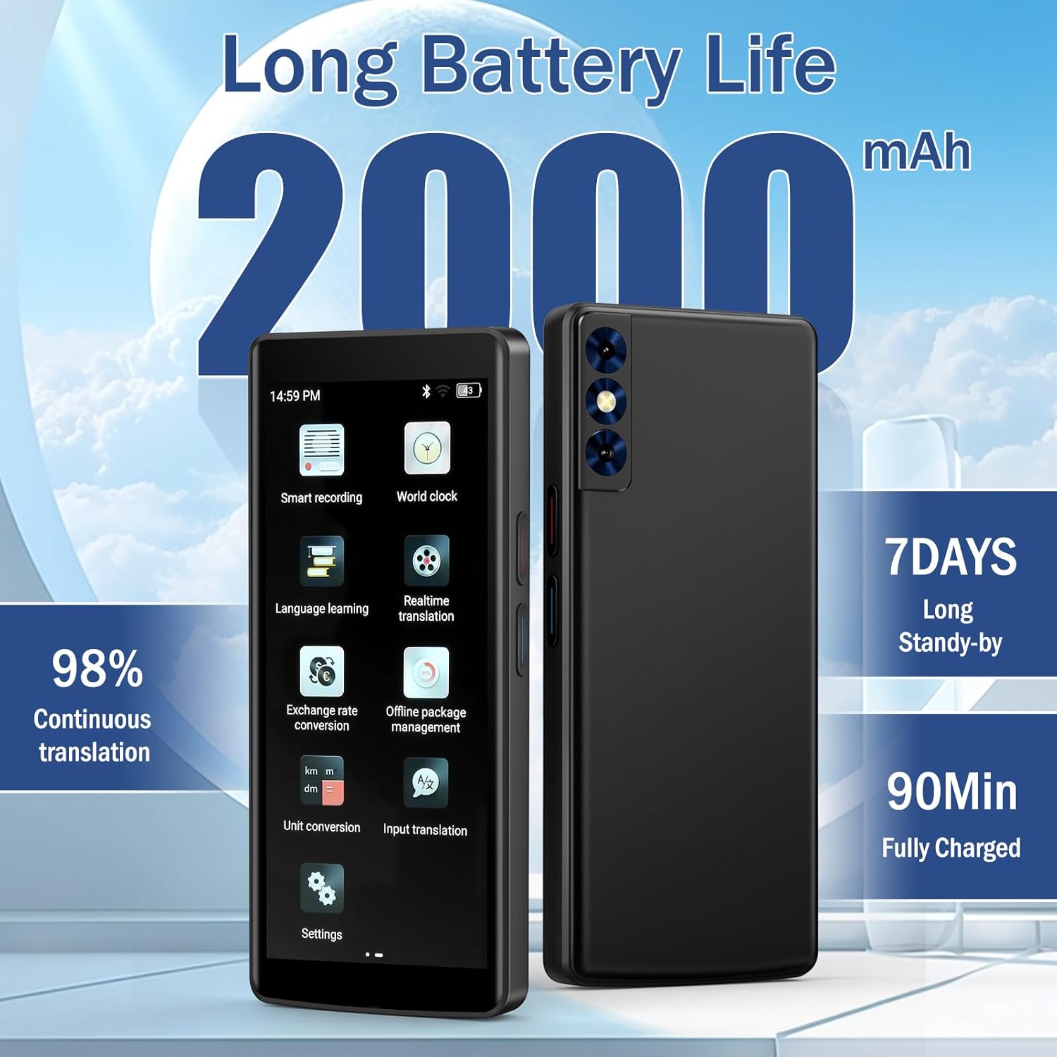 Language Translator Device, Two Way Real-Time Voice Translation, 139 Languages, 5.5" HD Touch Screen N7258