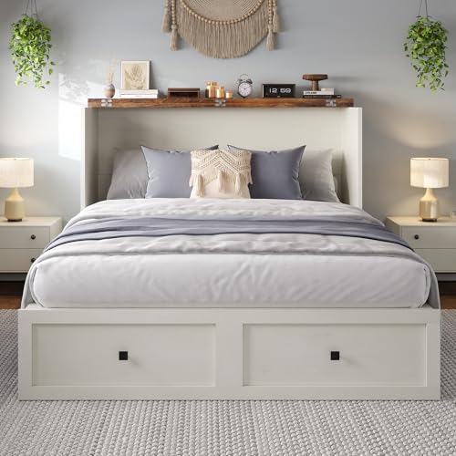 Full Size Murphy Bed with Charging Station and Storage Drawer, White X622658