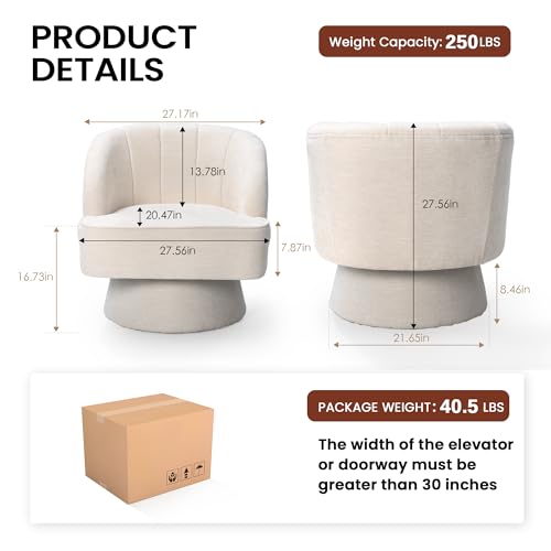 Swivel Barrel Chair Modern 360 Degree Accent Chair Upholstered Linen Fabric for Living Room Bedroom Office (Beige) G6876