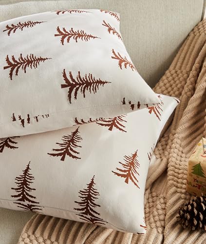 Christmas Pillow Covers Set of 2, 18x18 Inch, Green Winter Tree Print Z3499