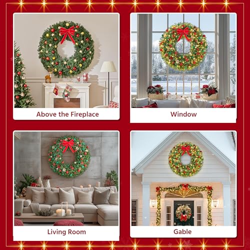 Yaheetech 48in Pre-lit Artificial Christmas Wreath with Red Bow, 200 LED Lights Y257427