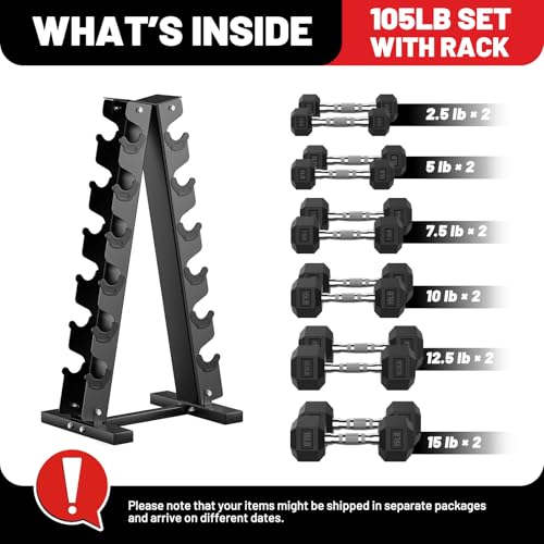 PAPABABE Hex Dumbbell Set with Rack, Rubber Coated, 60-550lb Z952579