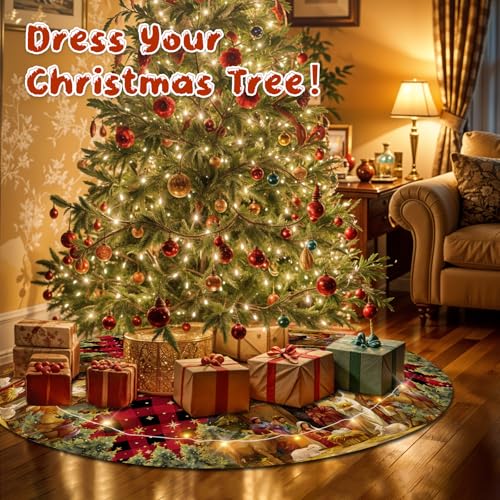 Christmas Tree Skirt 36 Inch with Snowman Reindeer Santa Snowflake L183244