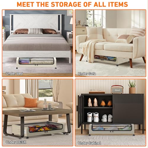 Under Bed Storage with Wheels, 2-Pack XXL 60L Metal Drawer, Black S2866