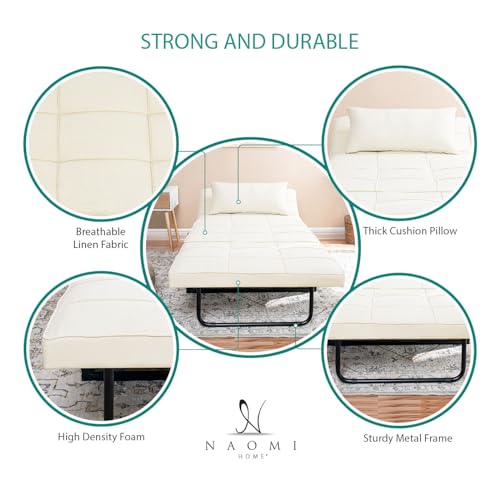 Sleeper Chair Bed 4-in-1 Convertible Ottoman Bed with Adjustable Backrest, White F38754