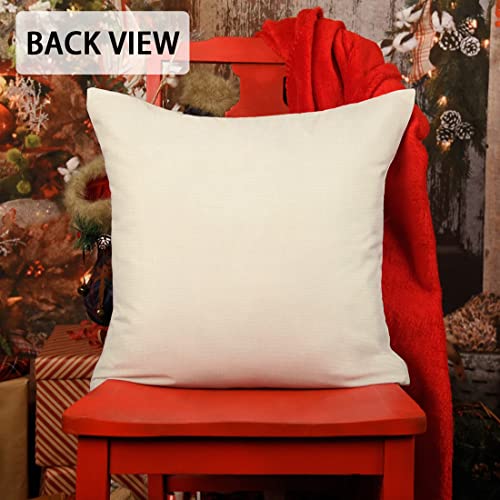 Farmhouse Christmas Pillow Covers 18x18 Set of 4 Red White Rustic Cushion Cases D219