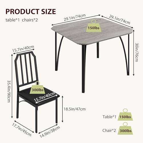 GAOMON Dining Table Set for 2 with Cushion Seats, Rustic Brown L77092