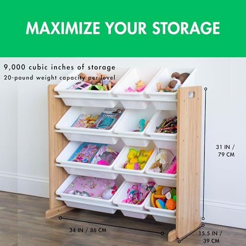 Humble Crew Kids Toy Storage Organizer with 12 Plastic Bins, Grey/White O74556