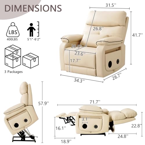 Dual Motor Power Lift Recliner Chair with Heat & Massage, Beige G98490