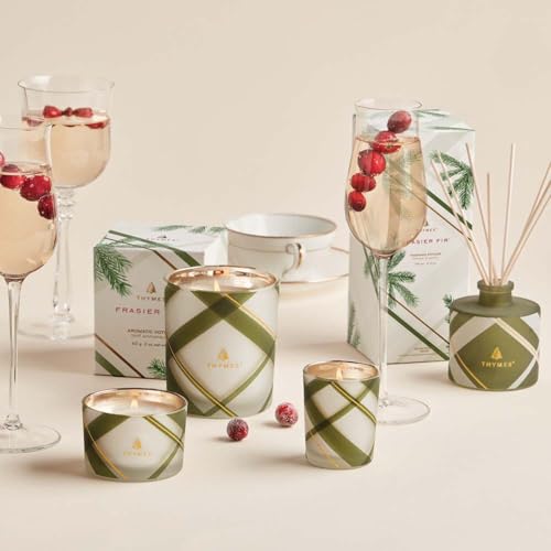 Thymes Frasier Fir Candle – Frosted Plaid Jar – Scented Holiday Candle (6.5 oz) D710