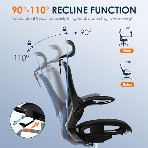 GABRYLLY Ergonomic Mesh Office Chair White Desk Chair with Flip-Up Armrest and Adjustable Headrest M402