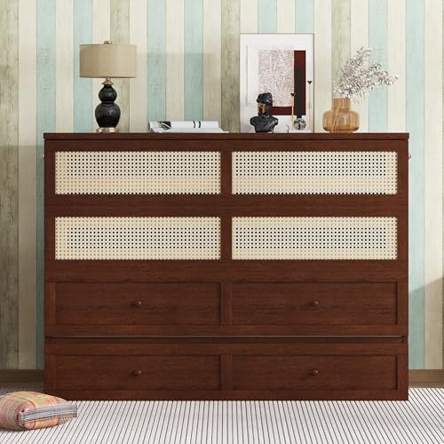 KEIKI Queen Size Murphy Bed with Charging Station and Drawer, Walnut B45816