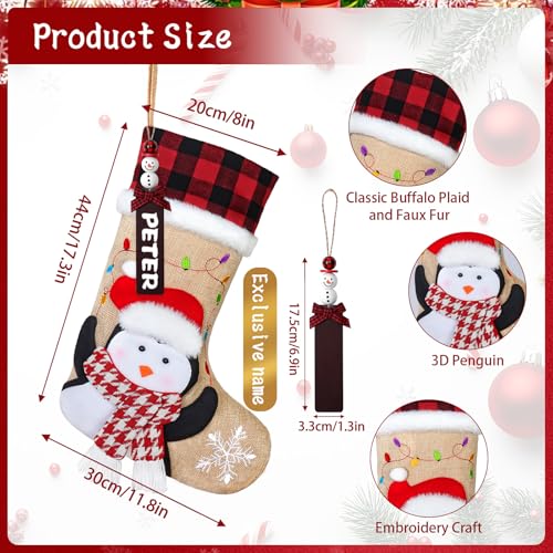 DEMIUKO 3PCS Christmas Stockings with Name Tags Snowman Santa Penguin F6894