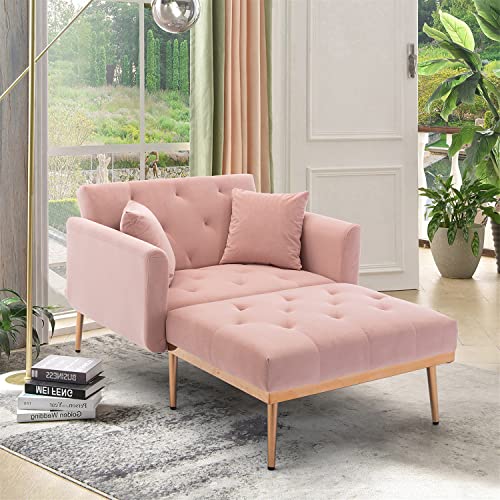 Velvet Chaise Lounge Chair with Adjustable Backrest, Beige E903