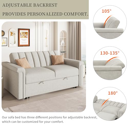 3 in 1 Convertible Sleeper Sofa Bed with Adjustable Backrest, Beige W32597